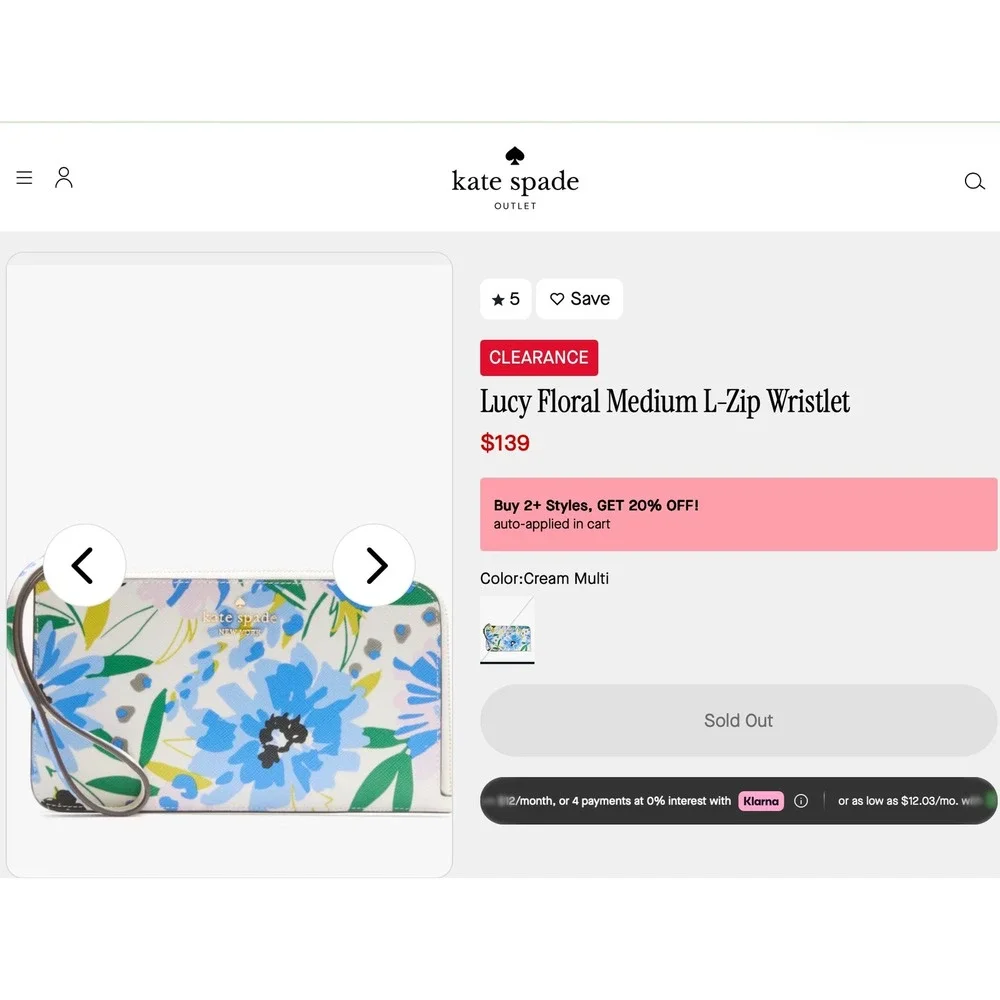 Kate Spade Lucy Festival Floral L-Zip Wristlet Women OS Cream Multi Flower NEW‎